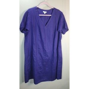 J. Jill Love Linen Dress Blue Paisley V- Neck Lightweight Pockets Size 2X